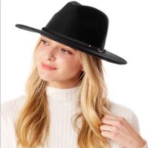 Black wide Brimmed fedora hat with thin “Belt” detail